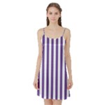 Vertical Stripes - White and Dark Lavender Violet Satin Night Slip