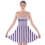 Vertical Stripes - White and Dark Lavender Violet Strapless Bra Top Dress
