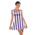 Vertical Stripes - White and Dark Lavender Violet Cotton Racerback Dress