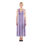 Vertical Stripes - White and Dark Lavender Violet Full Print Maxi Dress