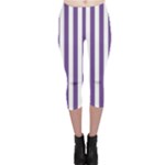 Vertical Stripes - White and Dark Lavender Violet Capri Leggings