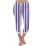 Vertical Stripes - White and Dark Lavender Violet Capri Winter Leggings