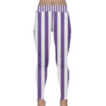Vertical Stripes - White and Dark Lavender Violet Yoga Leggings