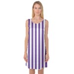 Vertical Stripes - White and Dark Lavender Violet Sleeveless Satin Nightdress