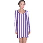 Vertical Stripes - White and Dark Lavender Violet Long Sleeve Nightdress
