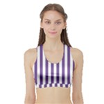 Vertical Stripes - White and Dark Lavender Violet Women s Sports Bra with Border