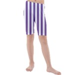 Vertical Stripes - White and Dark Lavender Violet Kid s Mid Length Swim Shorts