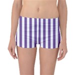 Vertical Stripes - White and Dark Lavender Violet Reversible Boyleg Bikini Bottoms