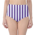 Vertical Stripes - White and Dark Lavender Violet High-Waist Bikini Bottoms