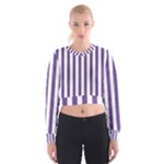 Vertical Stripes - White and Dark Lavender Violet Women s Cropped Sweatshirt