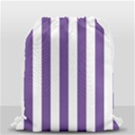 Vertical Stripes - White and Dark Lavender Violet Drawstring Bag (Small)
