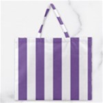 Vertical Stripes - White and Dark Lavender Violet Zipper Large Tote Bag
