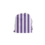 Vertical Stripes - White and Dark Lavender Violet Drawstring Pouch (XS)
