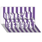Vertical Stripes - White and Dark Lavender Violet Happy Birthday 3D Greeting Card (8x4)