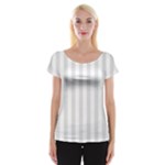Vertical Stripes - White and Platinum Gray Women s Cap Sleeve Top
