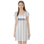 Vertical Stripes - White and Platinum Gray Short Sleeve Skater Dress