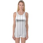 Vertical Stripes - White and Platinum Gray One Piece Boyleg Swimsuit