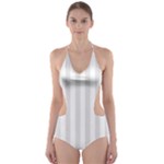 Vertical Stripes - White and Platinum Gray Cut-Out One Piece Swimsuit
