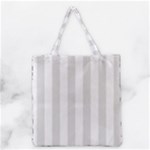 Vertical Stripes - White and Platinum Gray Grocery Tote Bag
