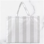 Vertical Stripes - White and Platinum Gray Zipper Large Tote Bag
