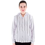 Vertical Stripes - White and Gainsboro Gray Women s Zipper Hoodie