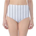 Vertical Stripes - White and Gainsboro Gray High-Waist Bikini Bottoms