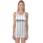 Vertical Stripes - White and Gainsboro Gray One Piece Boyleg Swimsuit