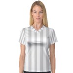 Vertical Stripes - White and Light Gray Women s V-Neck Sport Mesh Tee