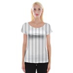 Vertical Stripes - White and Light Gray Women s Cap Sleeve Top