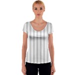 Vertical Stripes - White and Light Gray Women s V-Neck Cap Sleeve Top