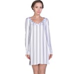 Vertical Stripes - White and Light Gray Long Sleeve Nightdress