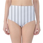 Vertical Stripes - White and Light Gray High-Waist Bikini Bottoms