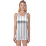 Vertical Stripes - White and Light Gray One Piece Boyleg Swimsuit
