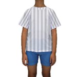 Vertical Stripes - White and Light Gray Kid s Short Sleeve Swimwear