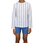 Vertical Stripes - White and Light Gray Kid s Long Sleeve Swimwear