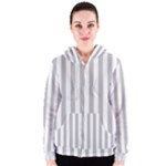 Vertical Stripes - White and Silver Gray Women s Zipper Hoodie