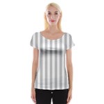 Vertical Stripes - White and Silver Gray Women s Cap Sleeve Top