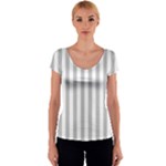 Vertical Stripes - White and Silver Gray Women s V-Neck Cap Sleeve Top