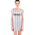 Vertical Stripes - White and Silver Gray Short Sleeve Bodycon Dress