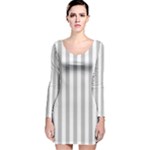 Vertical Stripes - White and Silver Gray Long Sleeve Velvet Bodycon Dress