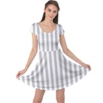 Vertical Stripes - White and Silver Gray Cap Sleeve Dress