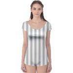 Vertical Stripes - White and Silver Gray Boyleg Leotard (Ladies)