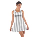 Vertical Stripes - White and Silver Gray Cotton Racerback Dress