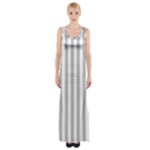 Vertical Stripes - White and Silver Gray Maxi Thigh Split Dress