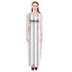 Vertical Stripes - White and Silver Gray Short Sleeve Maxi Dress