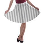 Vertical Stripes - White and Silver Gray A-line Skater Skirt