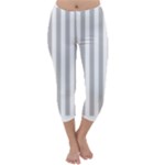 Vertical Stripes - White and Silver Gray Capri Winter Leggings