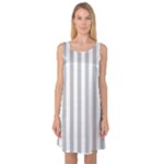 Vertical Stripes - White and Silver Gray Sleeveless Satin Nightdress