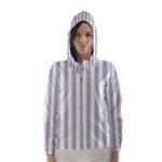 Vertical Stripes - White and Silver Gray Hooded Wind Breaker (Women)