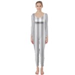 Vertical Stripes - White and Silver Gray Long Sleeve Catsuit